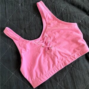 Year of Ours Pink Lace-Up Sports Bra Top